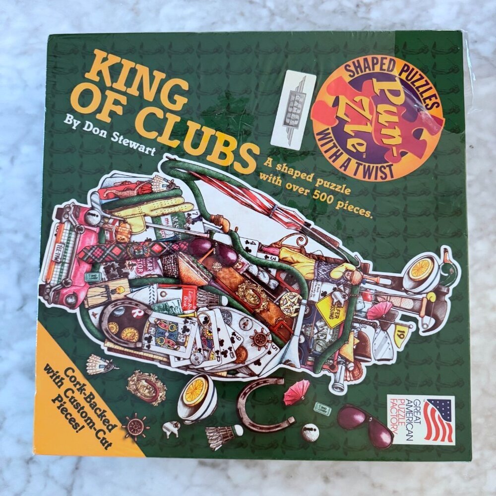 Vintage Golf Themed King of Clubs Jigsaw Puzzle 500+ Pieces Sealed Don Stewart